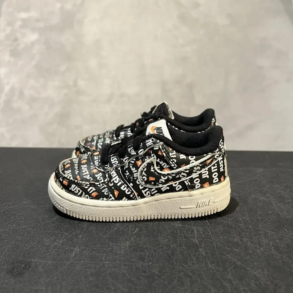 Nike Air Force 1 Shoes Kids Size 7C Black White Just Do It JDI All Over Logo AF1
